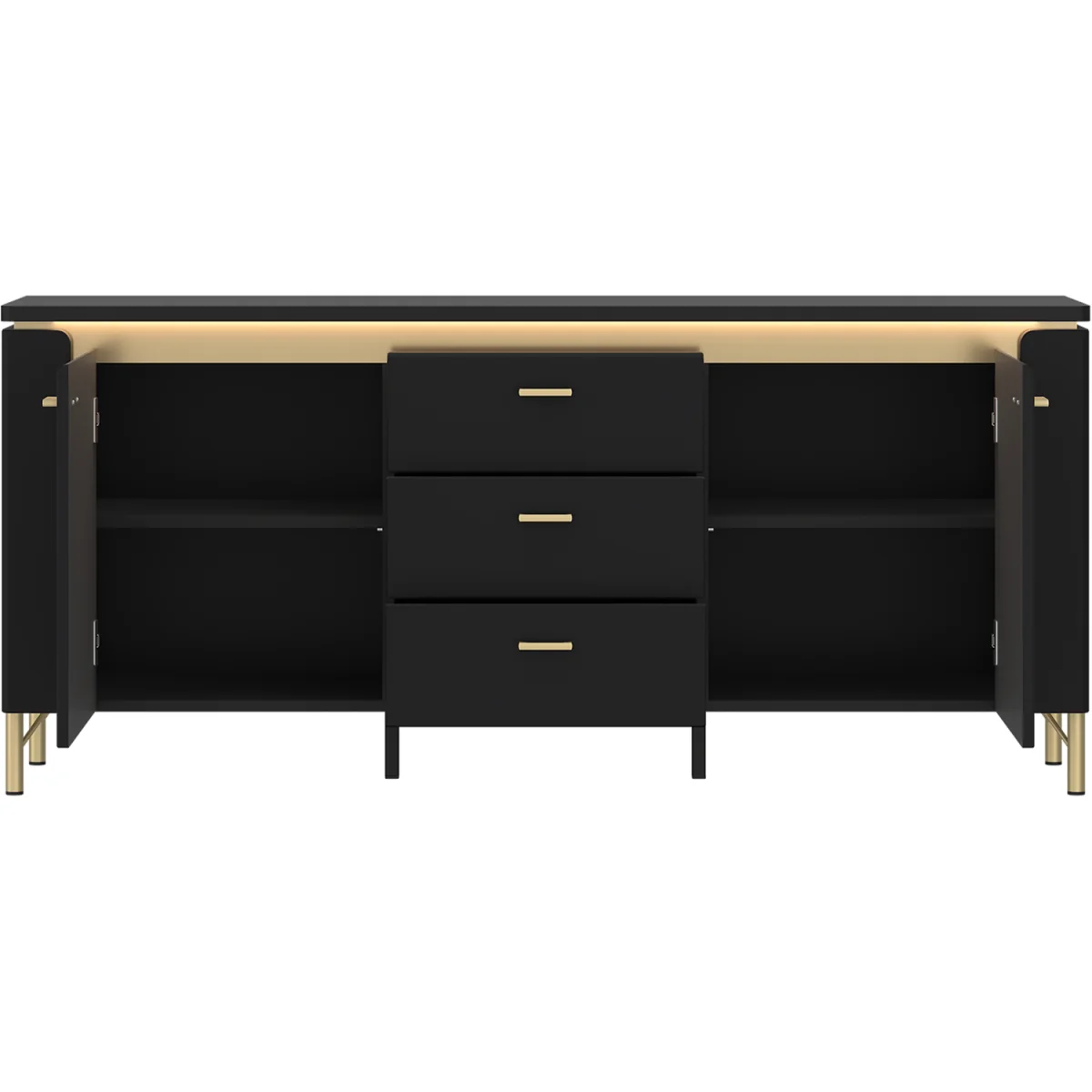Genoa TV Cabinet 2 Door 3 Drawer 155cm Wide in Black Matt/Gold - Black & Gold – image 2