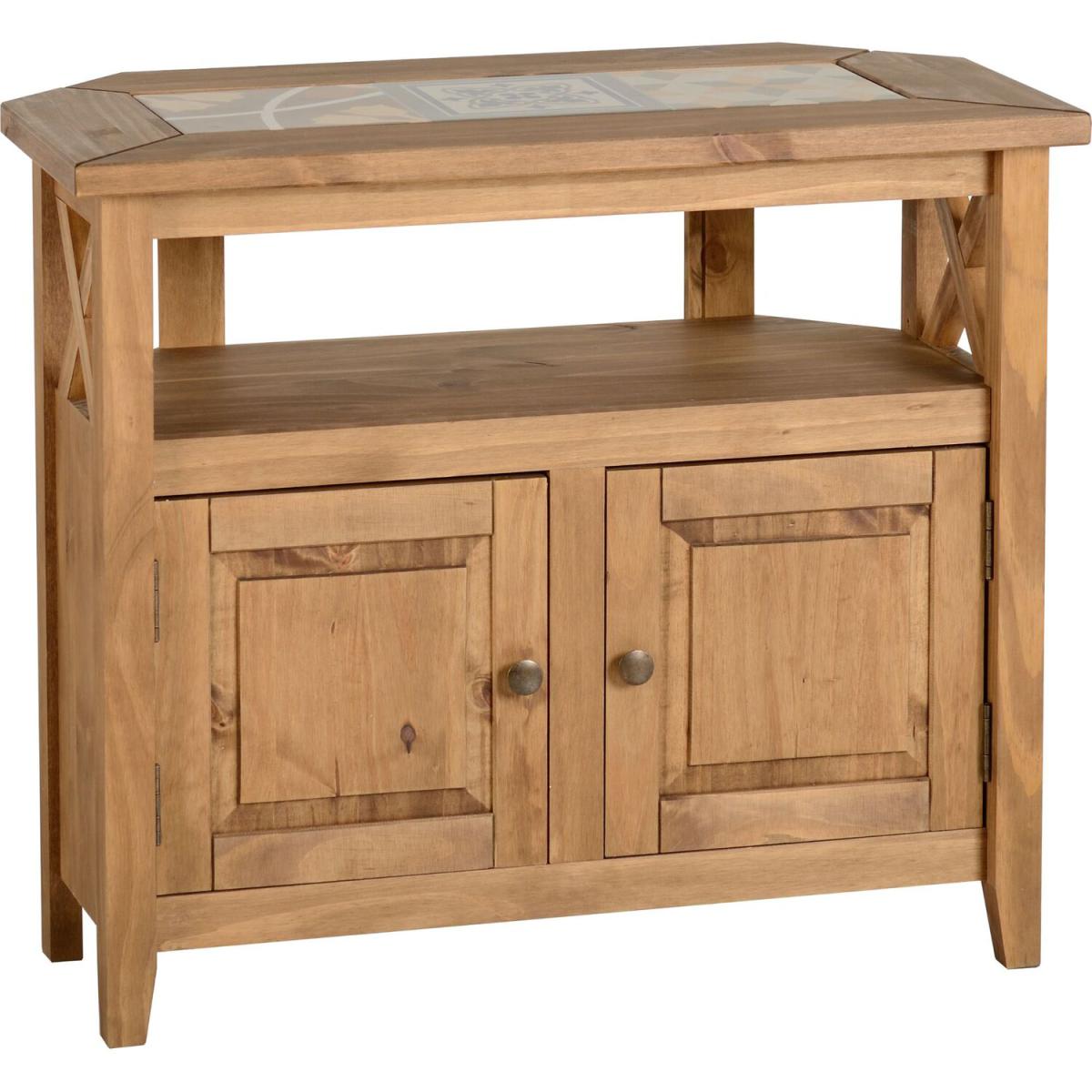 Salvador Tile Top Corner TV Unit - Distressed Wax Pine - Natural – image 3