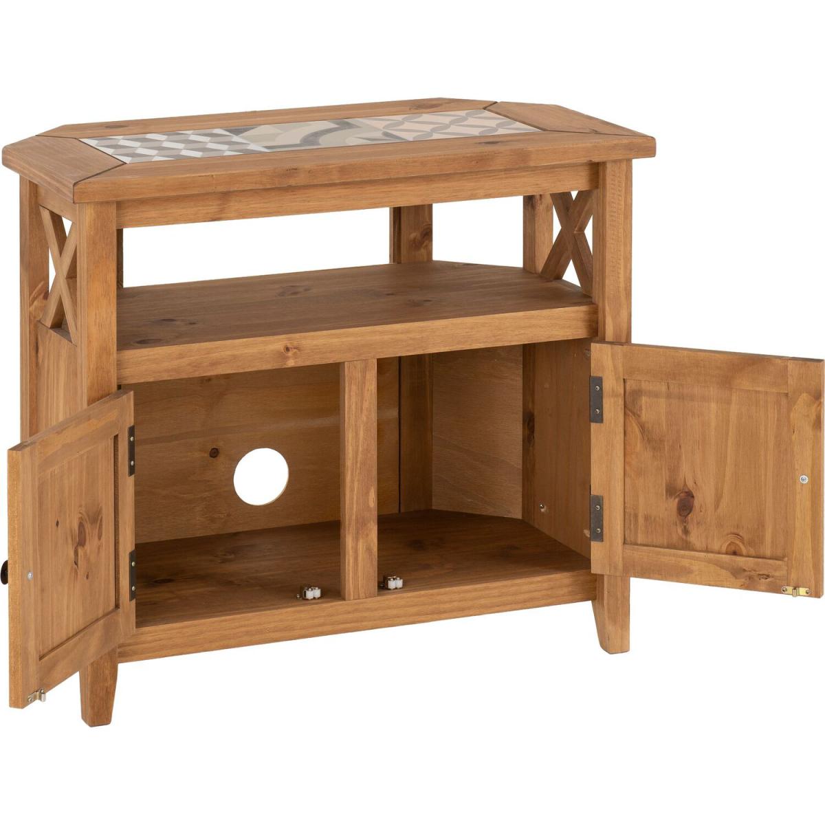 Salvador Tile Top Corner TV Unit - Distressed Wax Pine - Natural – image 9