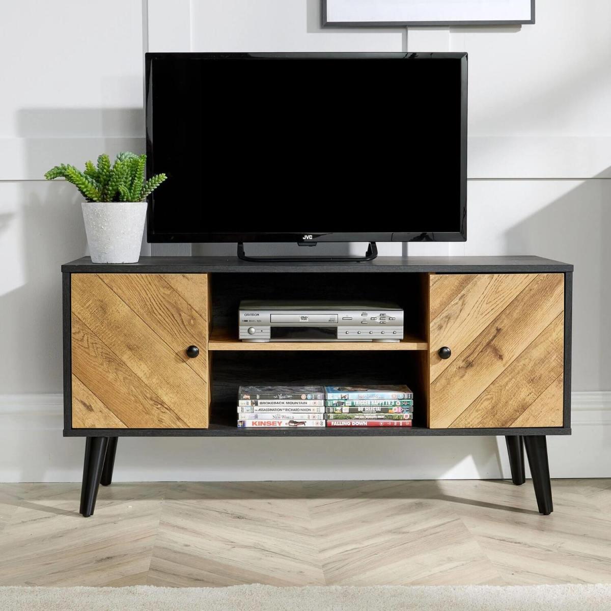 Dallas 2 Door Herringbone TV Stand Storage Unit - Black – image 3