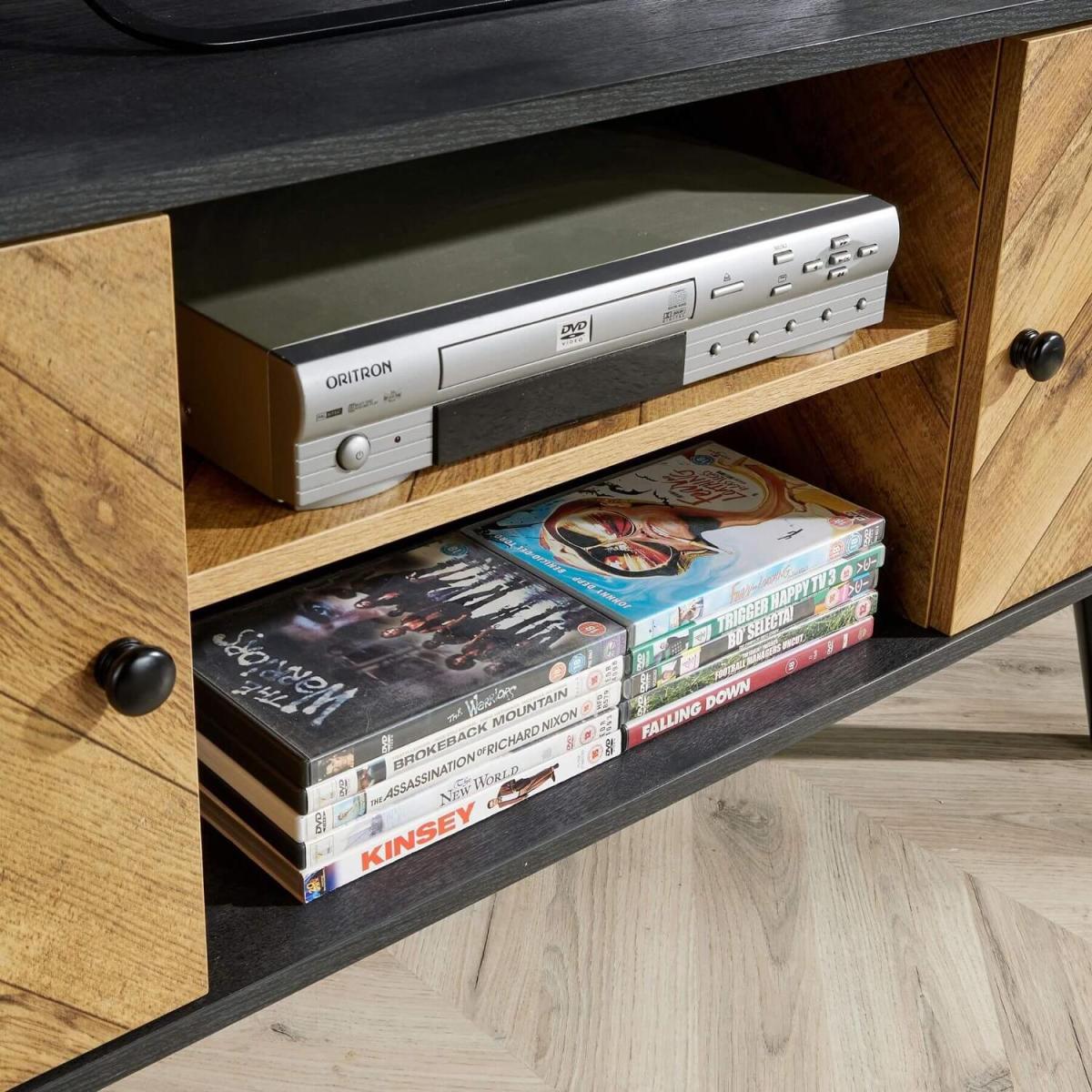 Dallas 2 Door Herringbone TV Stand Storage Unit - Black – image 4