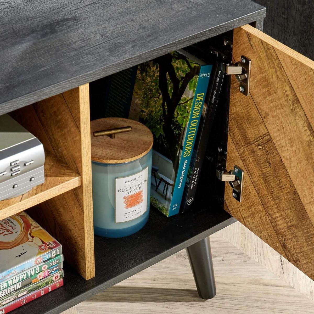 Dallas 2 Door Herringbone TV Stand Storage Unit - Black – image 6