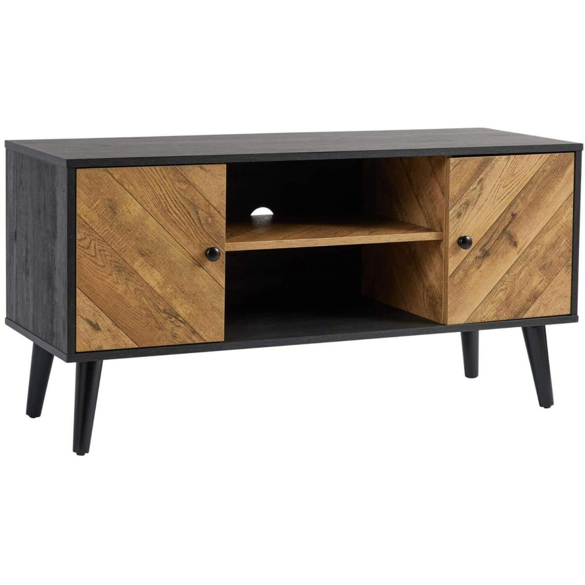 Dallas 2 Door Herringbone TV Stand Storage Unit - Black – image 7