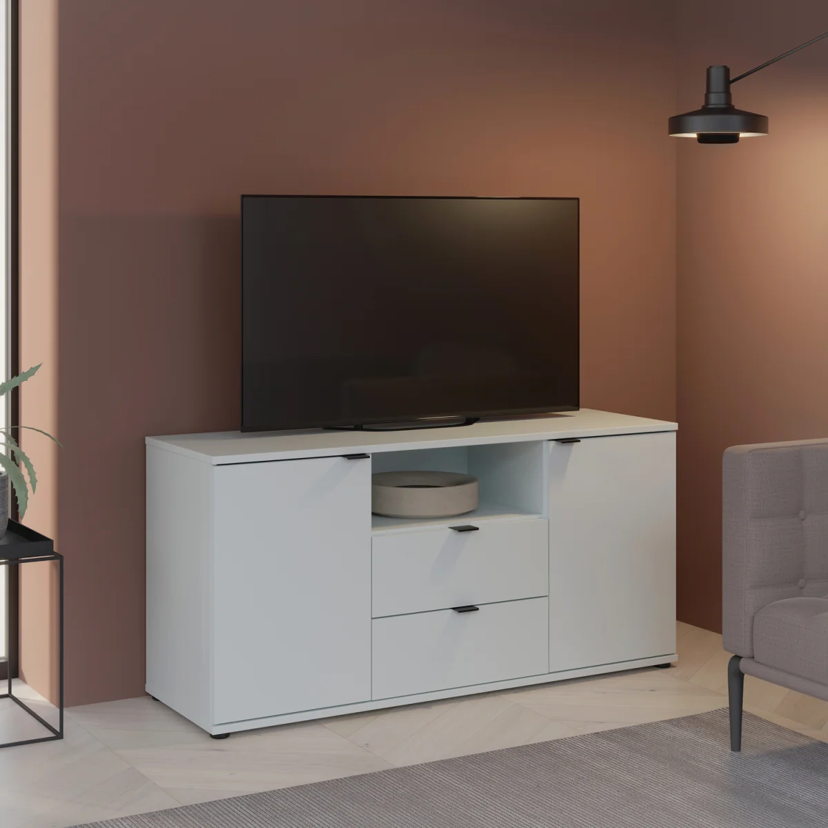 Ganymede TV Unit with Open Shelf, 2 Drawers & 2 Doors - Sage Green – image 2