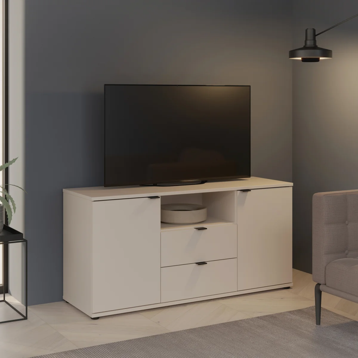Ganymede TV Unit with Open Shelf, 2 Drawers & 2 Doors - Sage Green – image 11
