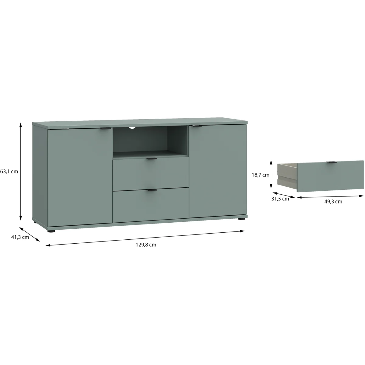 Ganymede TV Unit with Open Shelf, 2 Drawers & 2 Doors - Sage Green – image 25