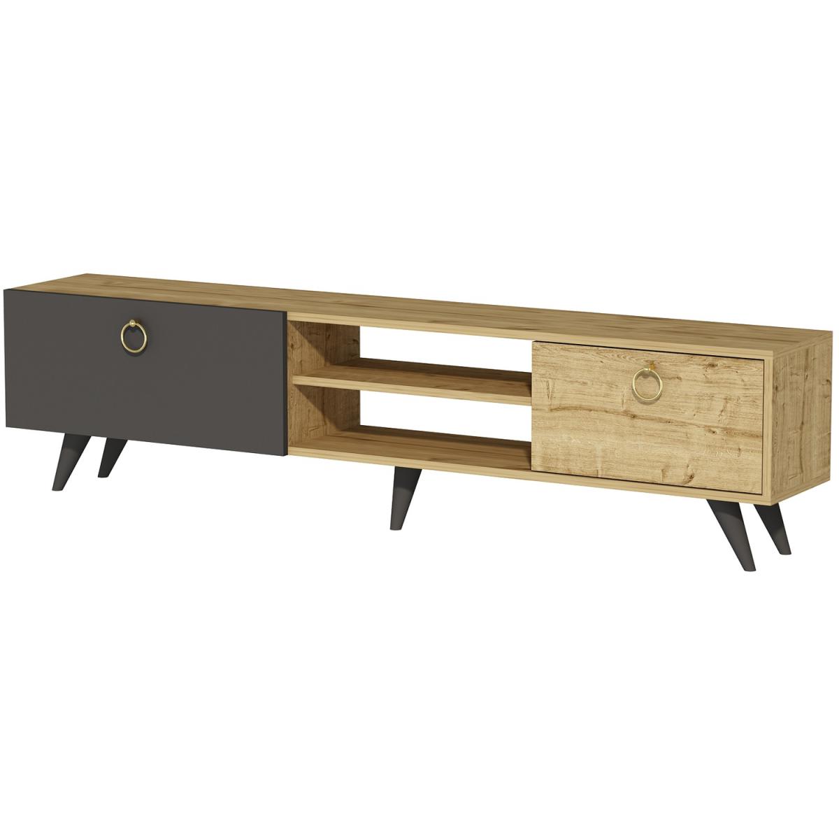 Pino TV Stand and Media Console with Cabinets - Anthracite & Sapphire Oak – image 2