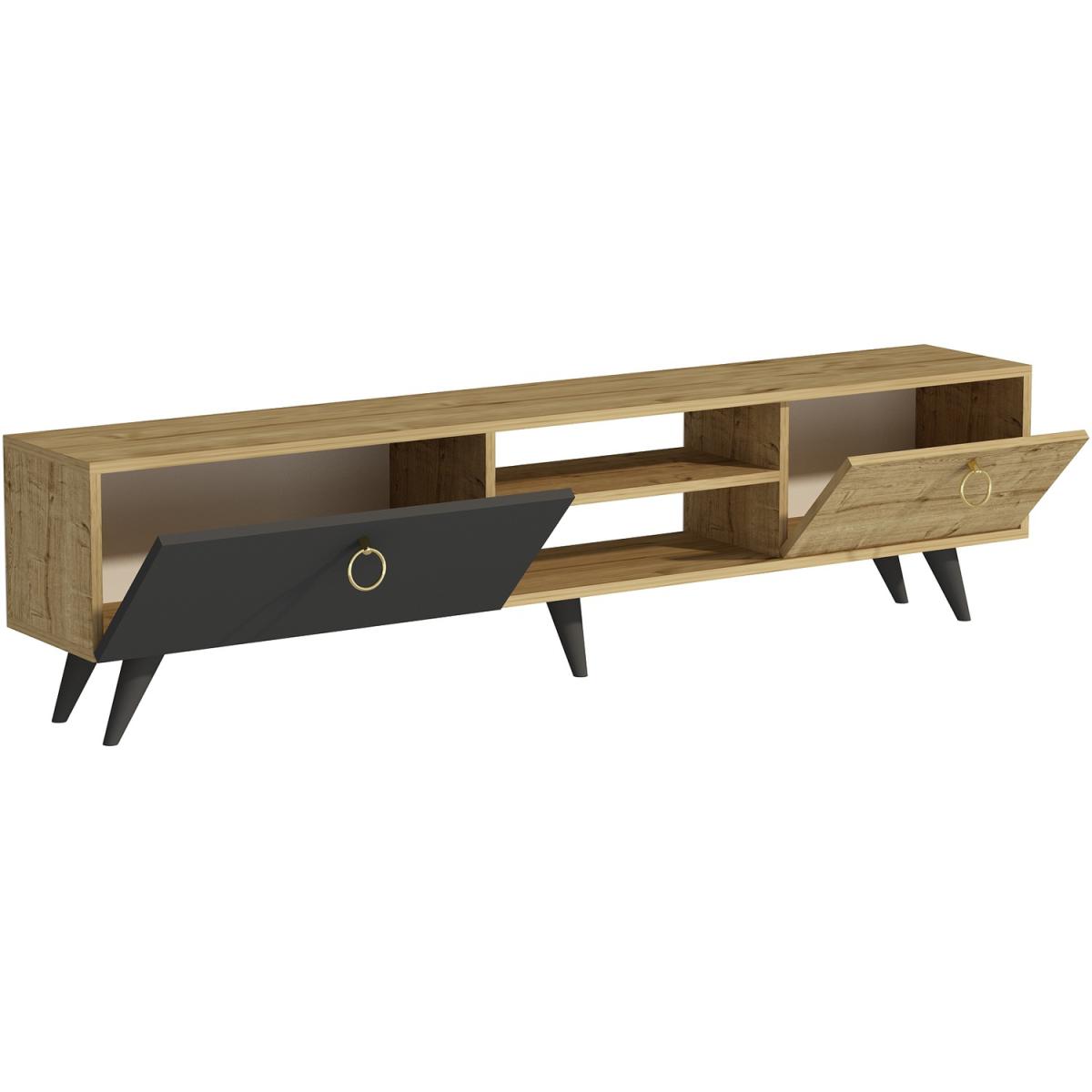 Pino TV Stand and Media Console with Cabinets - Anthracite & Sapphire Oak – image 3