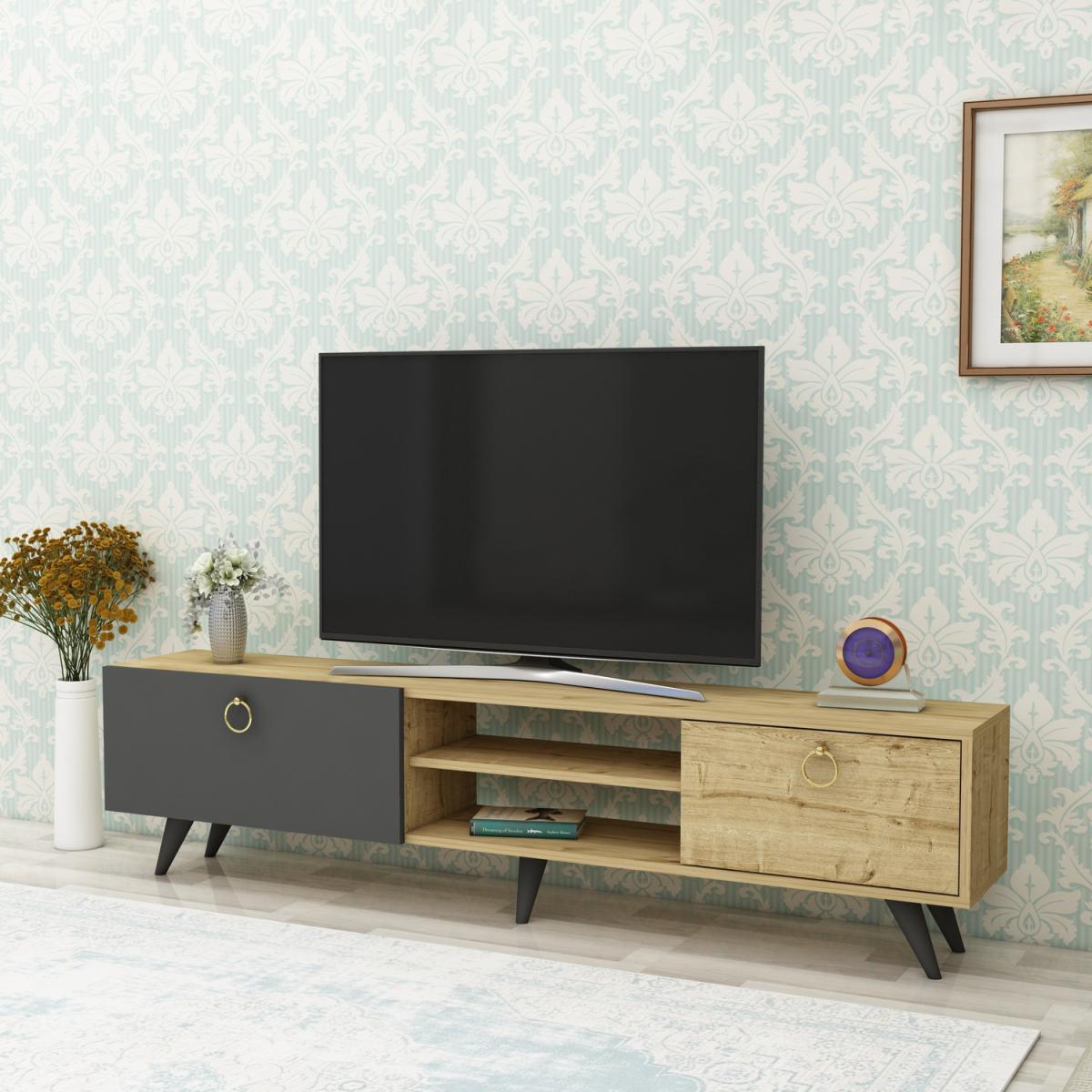 Pino TV Stand and Media Console with Cabinets - Anthracite & Sapphire Oak – image 4
