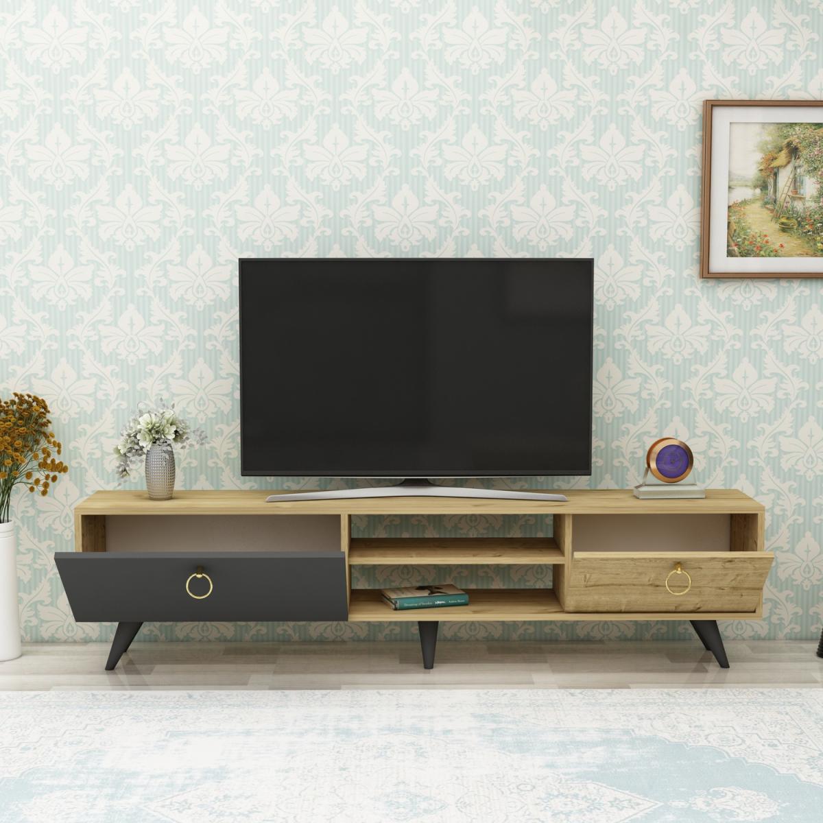 Pino TV Stand and Media Console with Cabinets - Anthracite & Sapphire Oak – image 5
