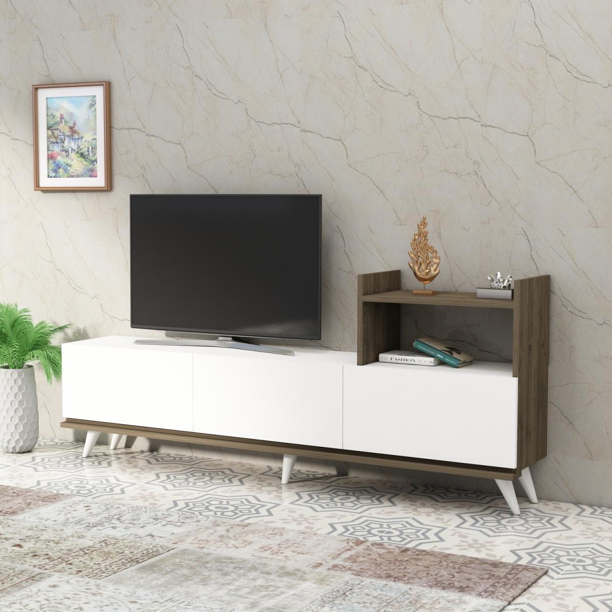 Ezel TV Stand and Entertainment Center - White & Walnut – image 2