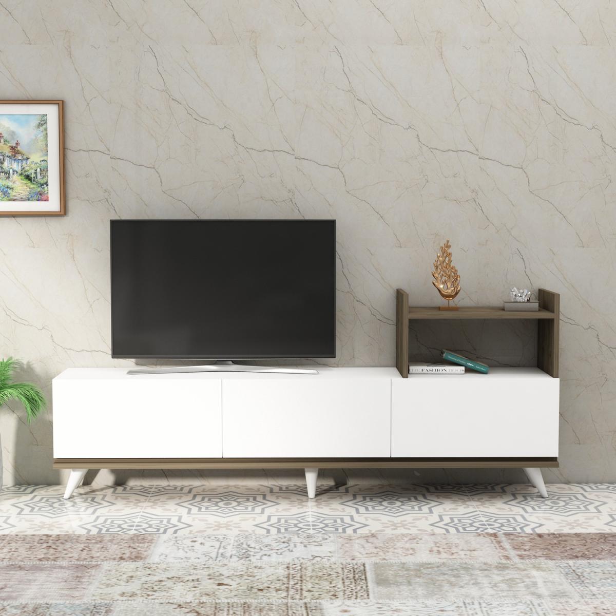 Ezel TV Stand and Entertainment Center - White & Walnut – image 3