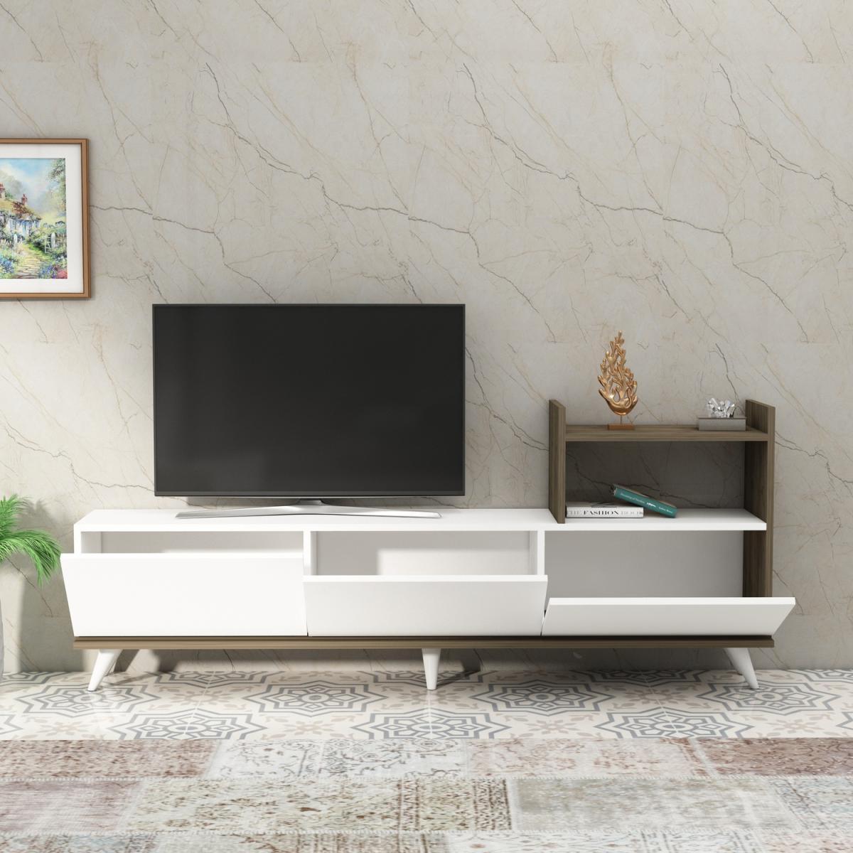 Ezel TV Stand and Entertainment Center - White & Walnut – image 4