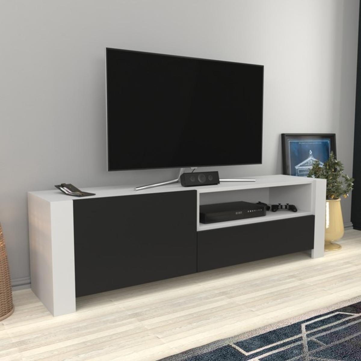 Piedmont 160 cm Wide TV Stand and Media Console with Shelf - Anthracite & White
