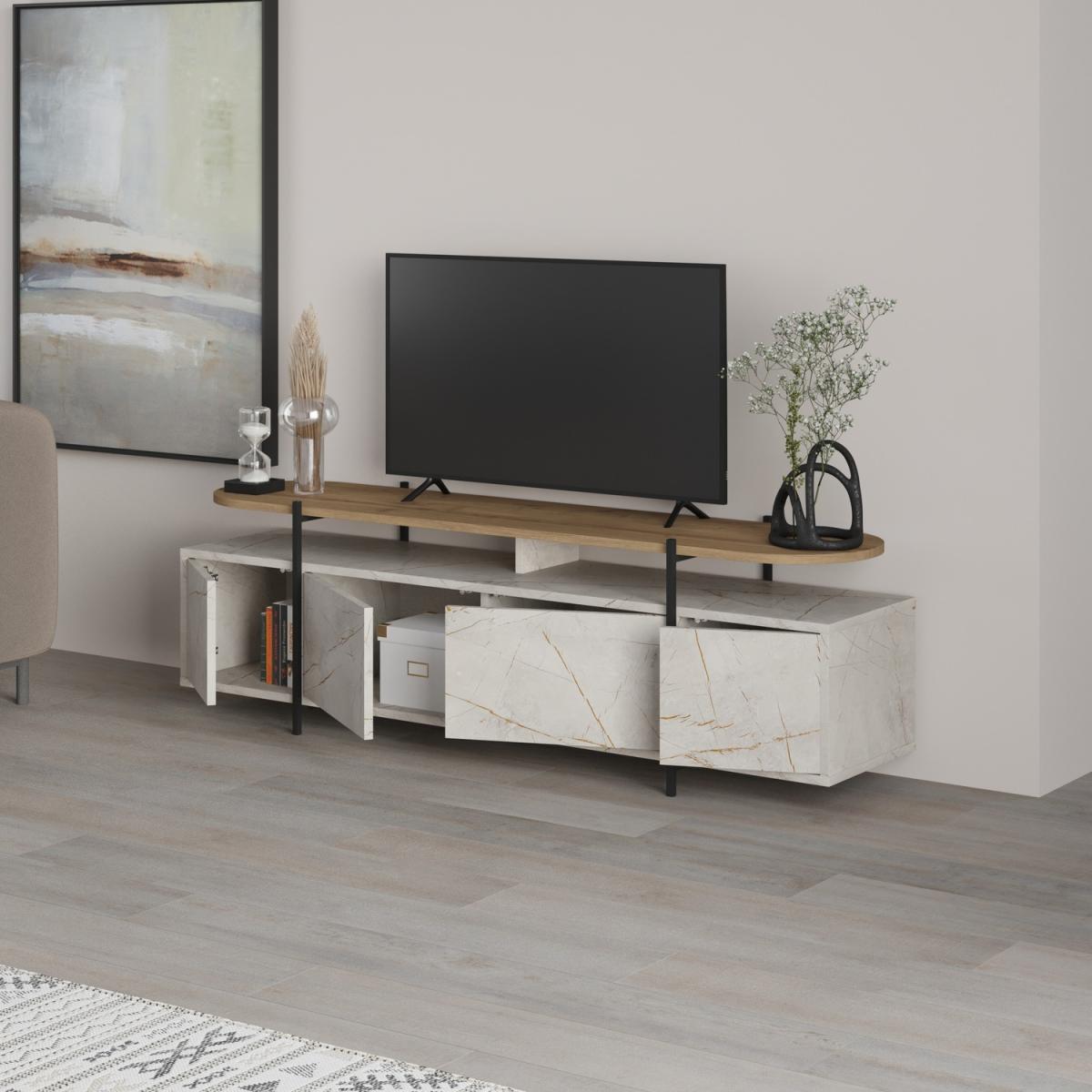 Hanley Modern TV Stand Multimedia Centre TV Unit - Gold Marble Effect – image 4