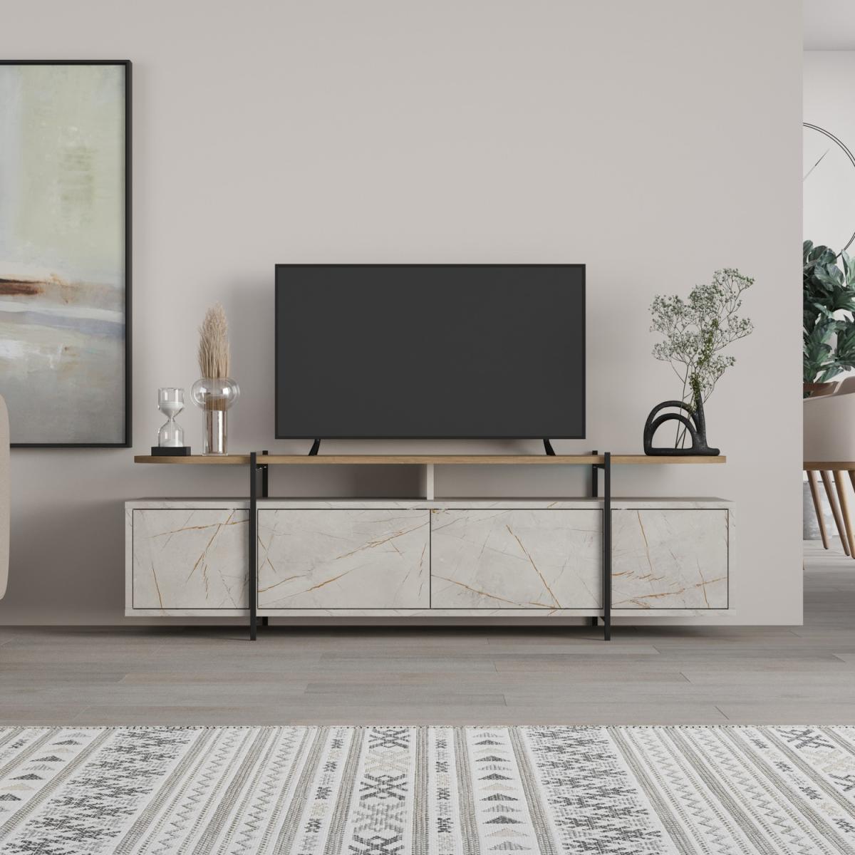 Hanley Modern TV Stand Multimedia Centre TV Unit - Gold Marble Effect – image 1