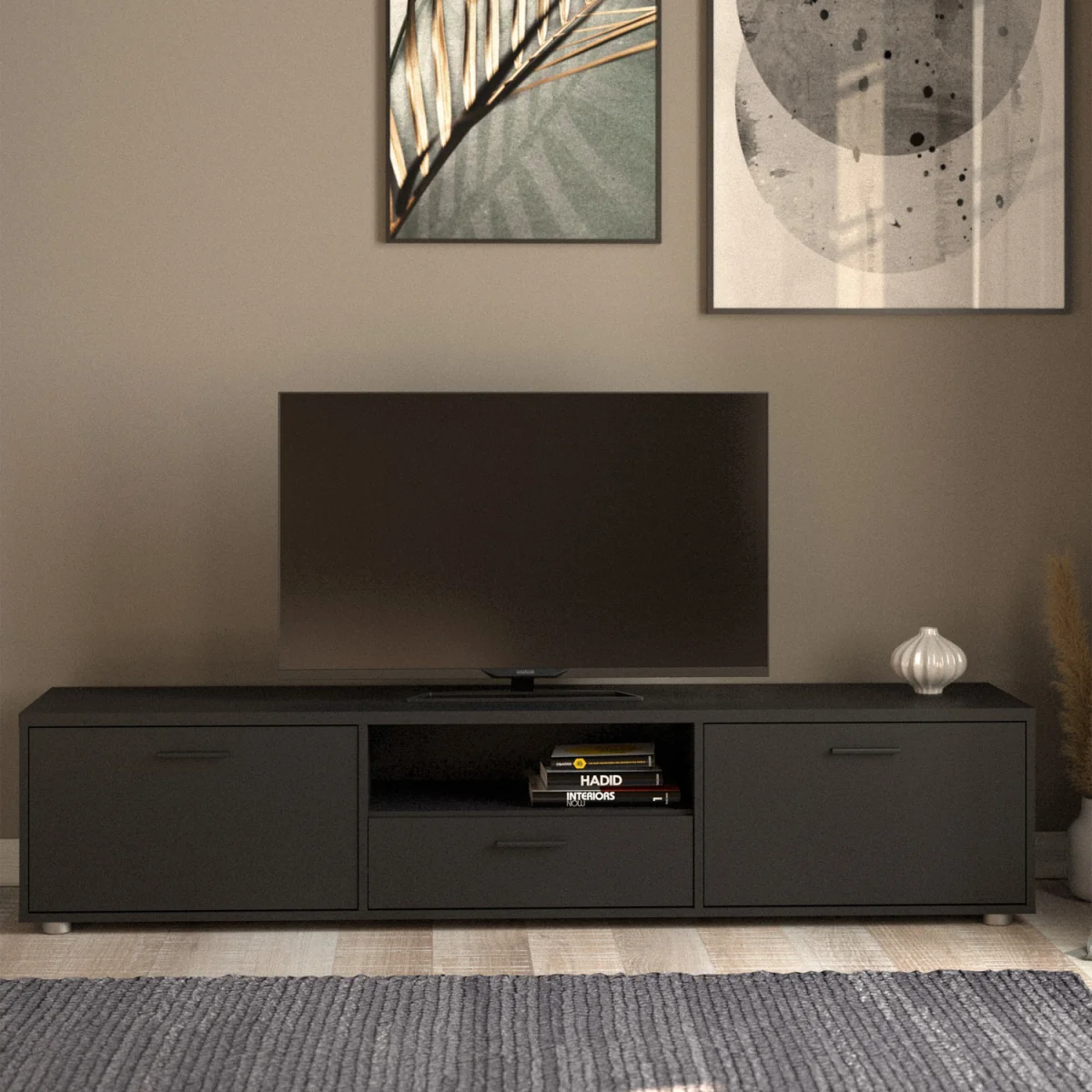 Media TV Unit with 2 Doors 1 Drawer 177cm Black - Black – image 2