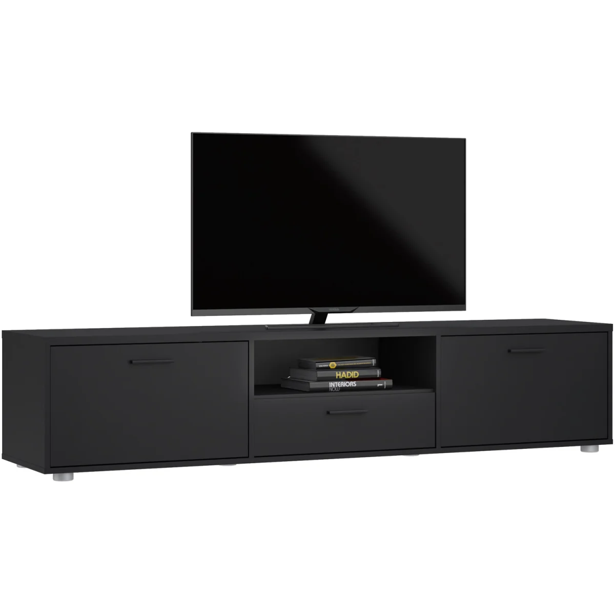 Media TV Unit with 2 Doors 1 Drawer 177cm Black - Black – image 7