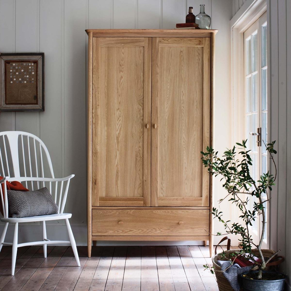 Ercol 2 Door Solid Oak Wardrobe With Drawer - Light Brown - W113 x D61 x H195cm - Barker &amp; Stonehouse – image 2