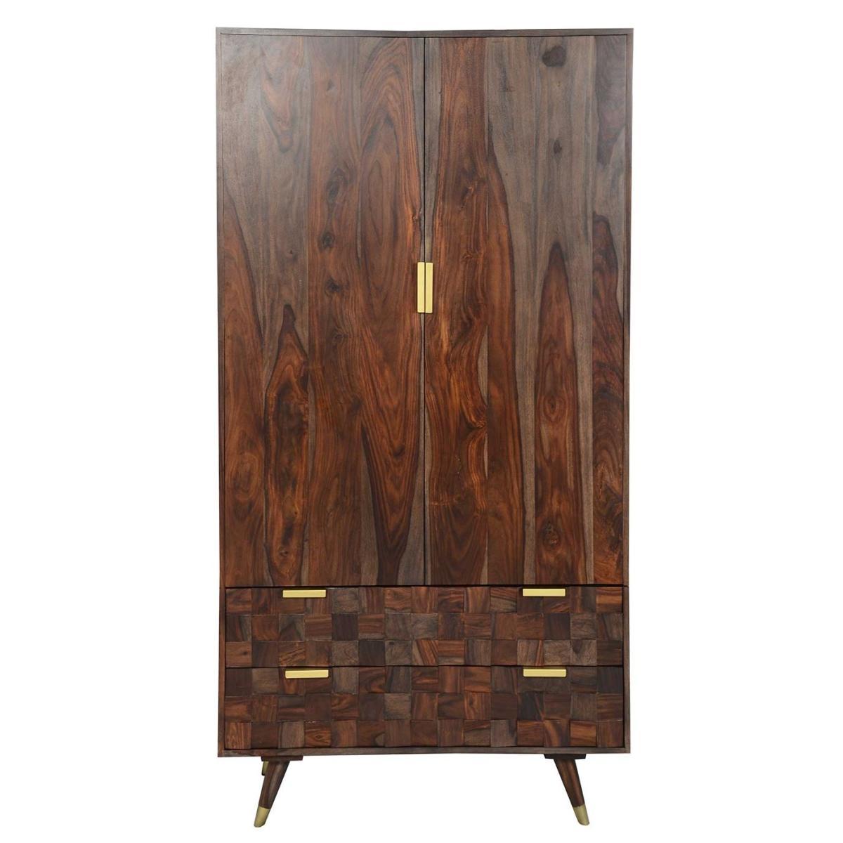 2 Door 2 Drawer Bedroom Wardrobe - Solid Sheesham With Brass Tips - W91 x D58 x H194cm - Barker &amp; Stonehouse – image 2