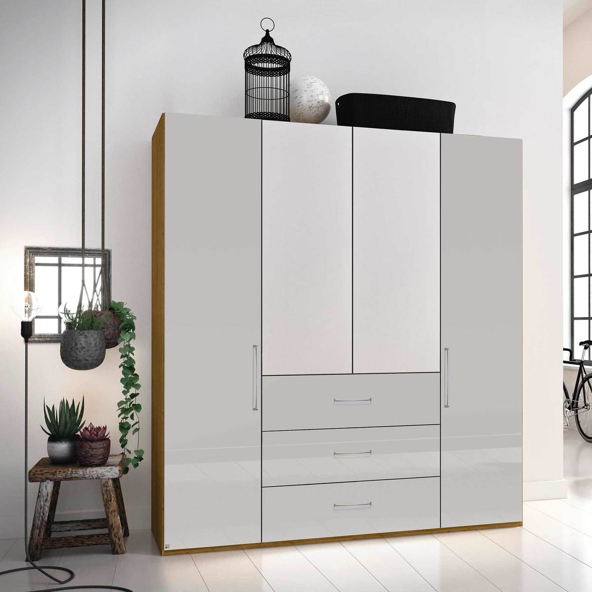 Trantini High Polish Folding Door Wardrobe With Mirror And Drawers – image 2
