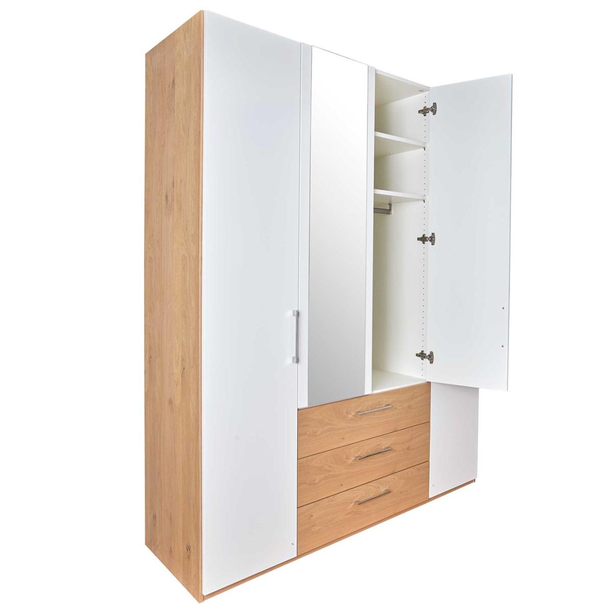 Modello 3 Drawer Hinged Wardrobe, White Wood | W180.1cm | Barker & Stonehouse – image 2