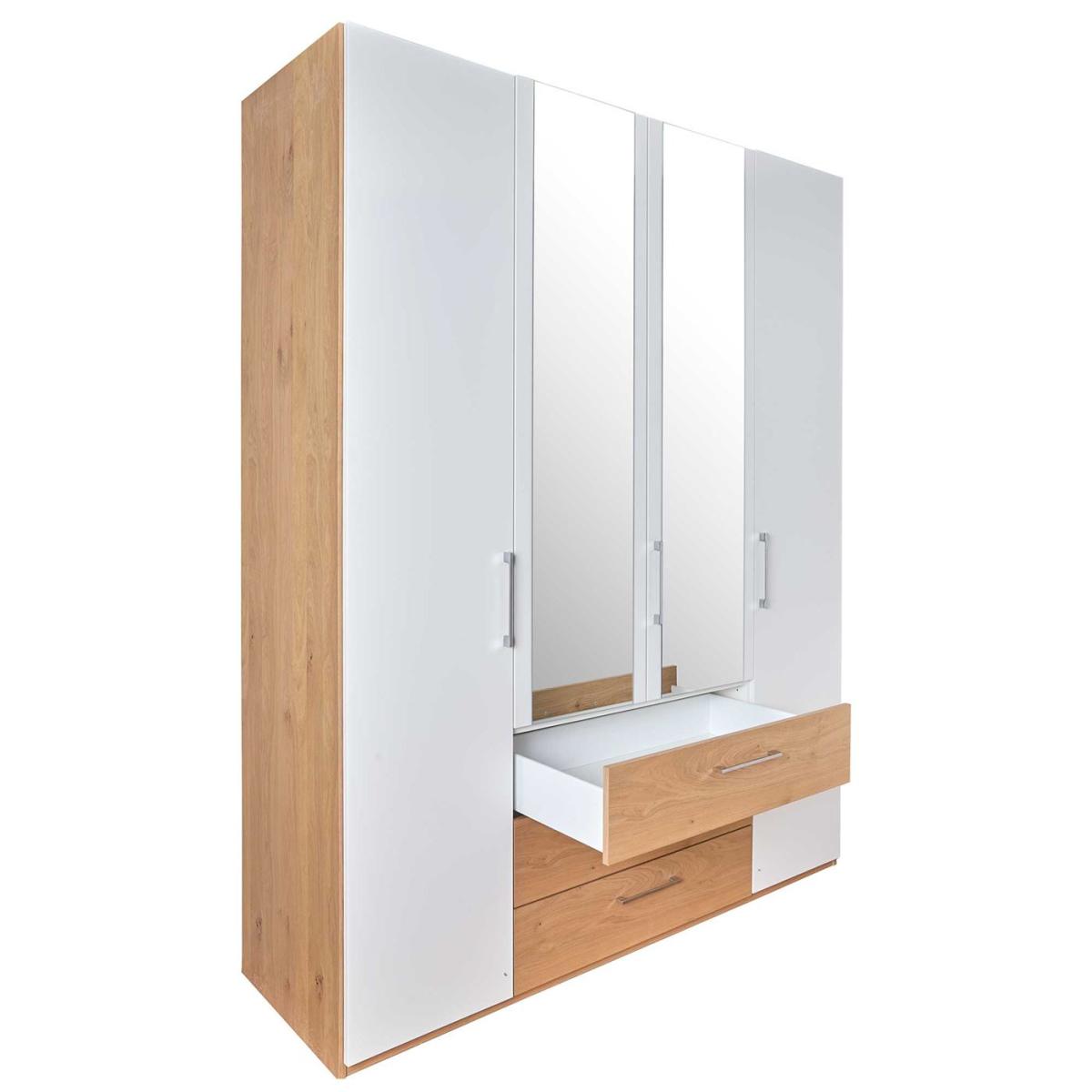 Modello 3 Drawer Hinged Wardrobe, White Wood | W180.1cm | Barker & Stonehouse – image 3