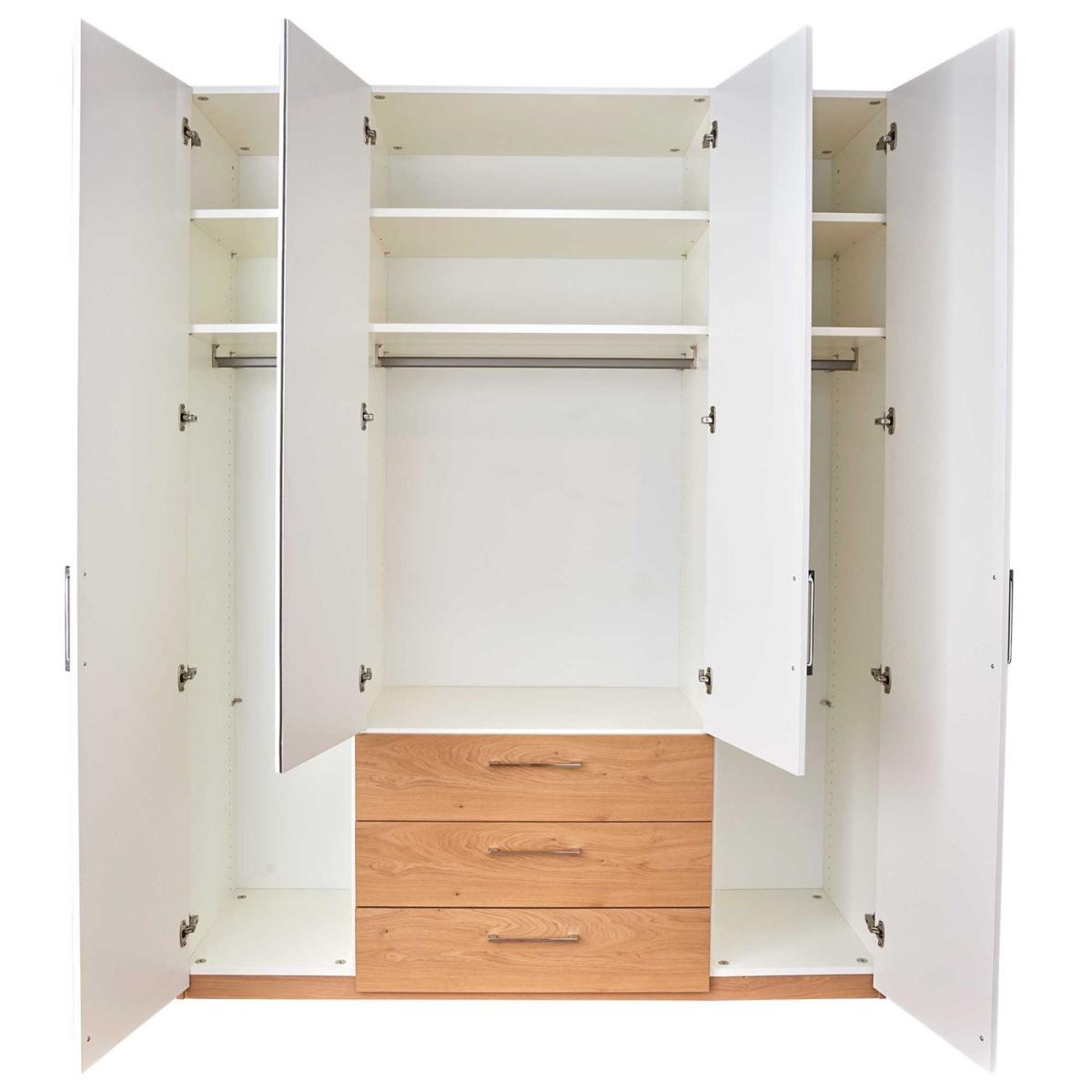 Modello 3 Drawer Hinged Wardrobe, White Wood | W180.1cm | Barker & Stonehouse – image 6