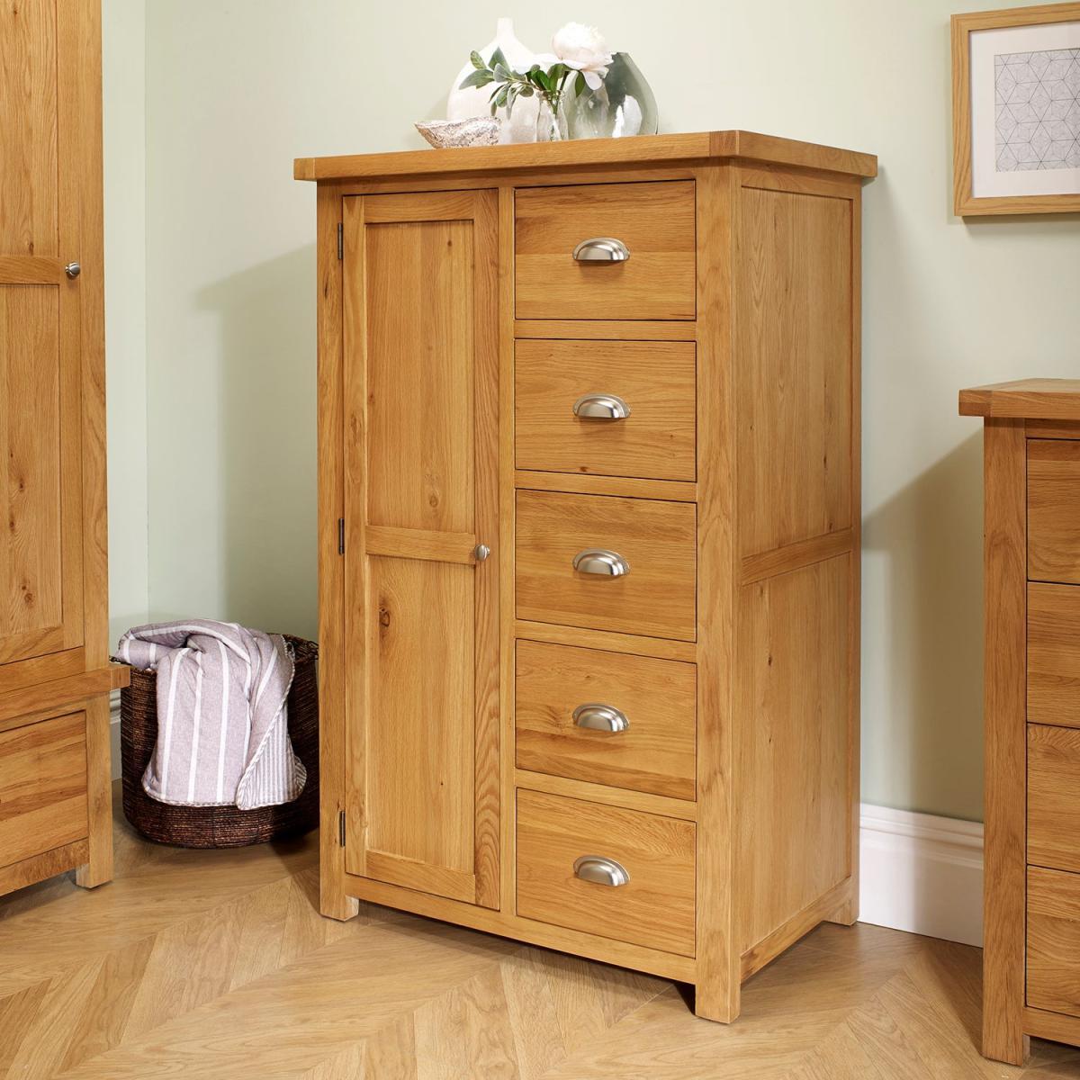 Woburn Oak 1 Door 5 Drawer Wardrobe Brown – image 2