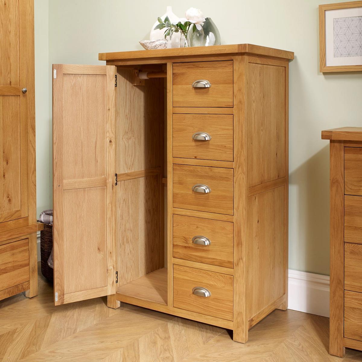 Woburn Oak 1 Door 5 Drawer Wardrobe Brown – image 3