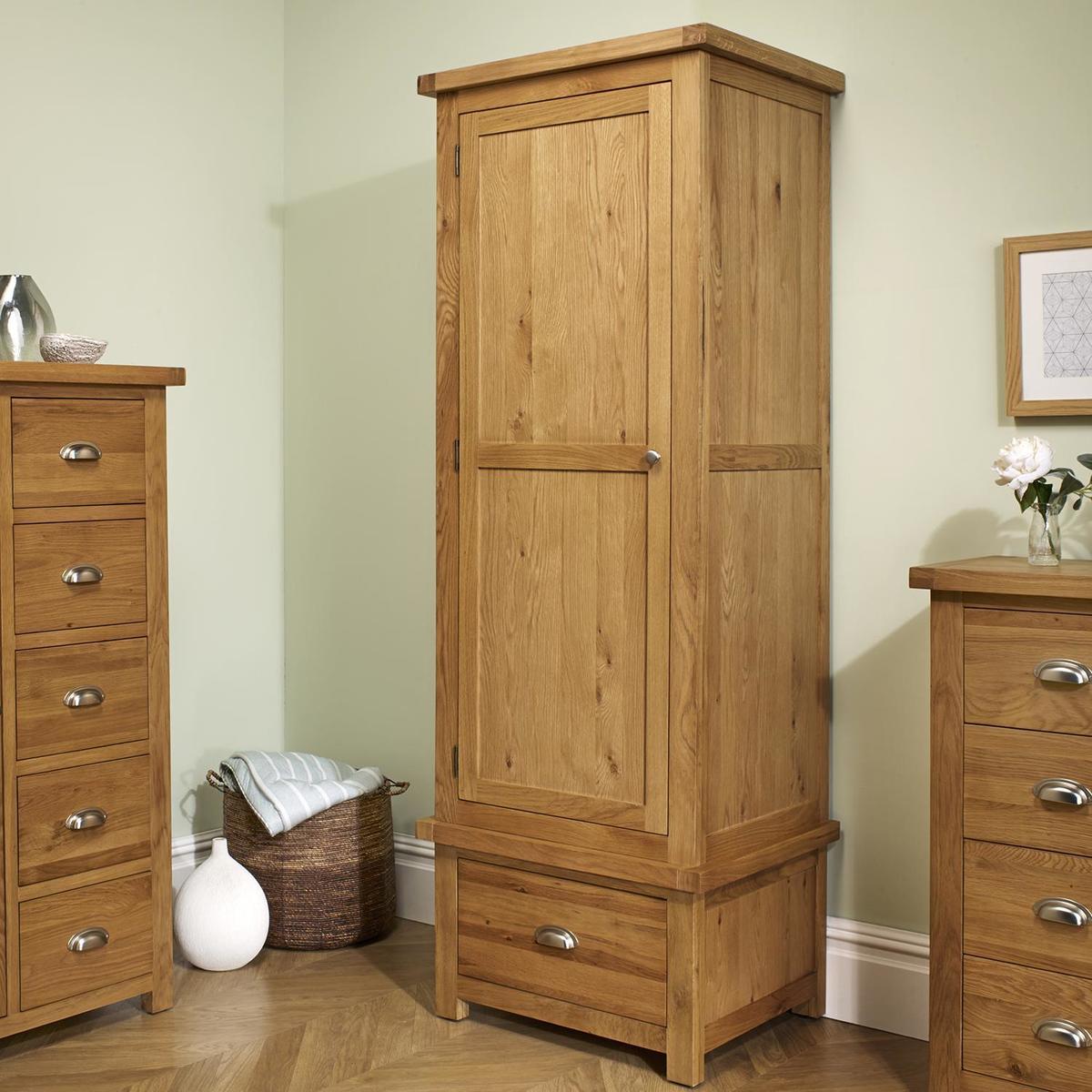 Woburn Oak 1 Door 1 Drawer Wardrobe Brown – image 4