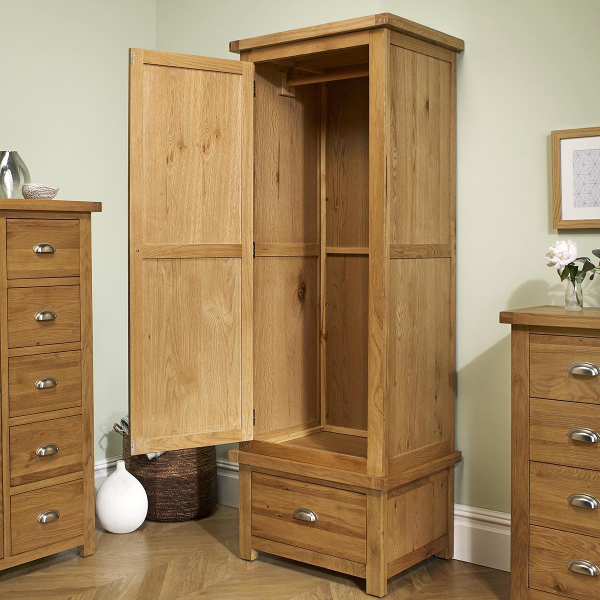 Woburn Oak 1 Door 1 Drawer Wardrobe Brown – image 5