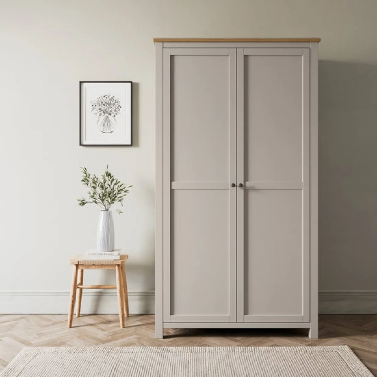Olney Stone Wide Chest, Double Wardrobe & Bedside Tables Bundle – image 4