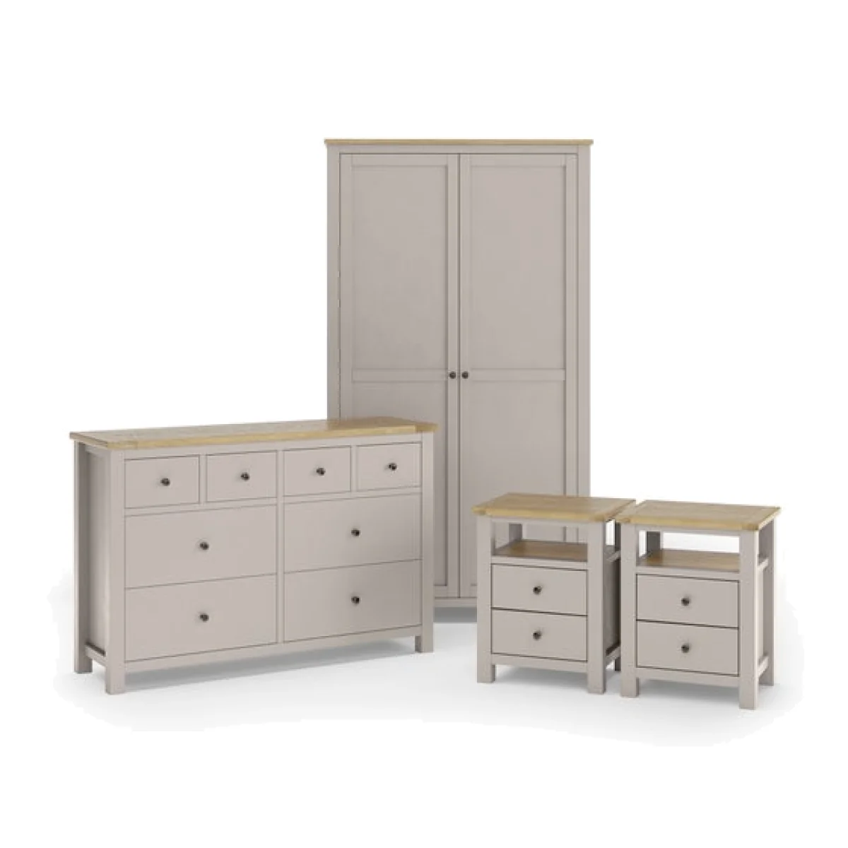 Olney Stone Wide Chest, Double Wardrobe & Bedside Tables Bundle – image 1