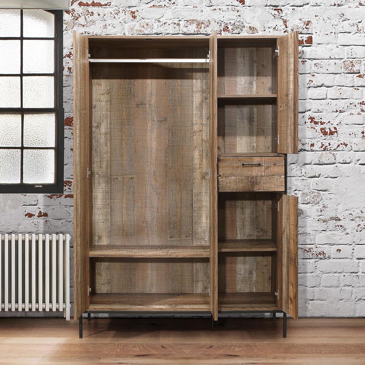 Urban Rustic 4 Door 1 Drawer Wardrobe Natural – image 6