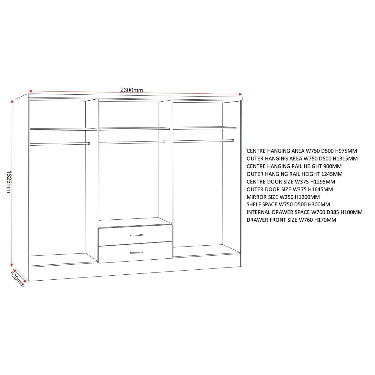 Return - Nevada 6 Drawer 2 Door Wardrobe, Oyster Nevada Natural – image 8