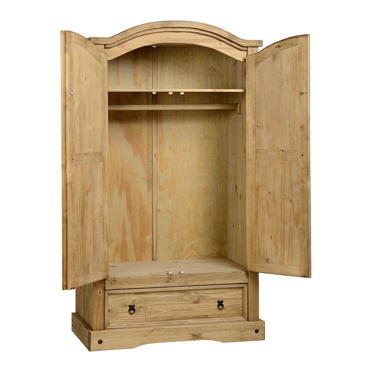 Corona Pine 2 Door 1 Drawer Wardrobe Brown – image 2