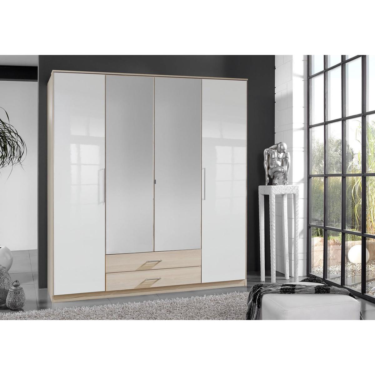 Greven Oak 4 Door 2 Drawer Mirrored Wardrobe Natural – image 2