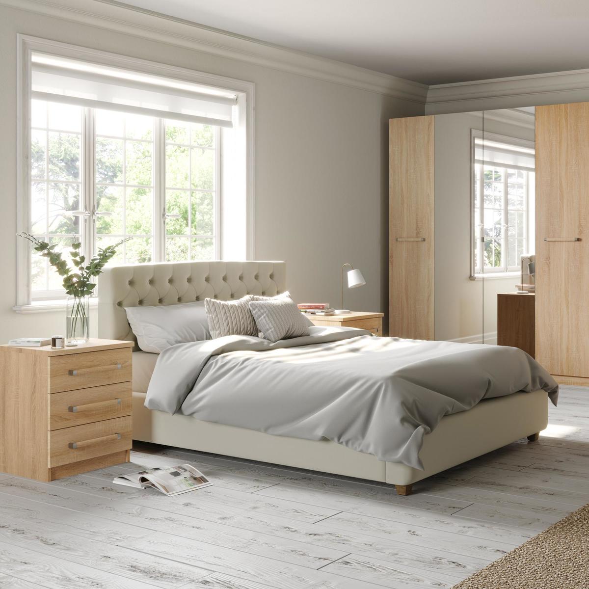 Hampton Corner Mirrored Wardrobe Oak – image 2