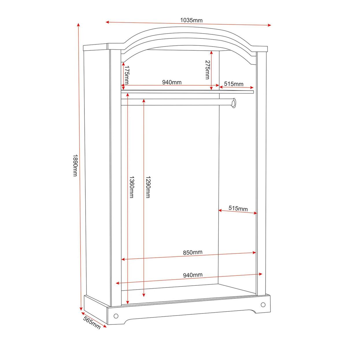 Corona Pine Curved Top Wardrobe Brown – image 5