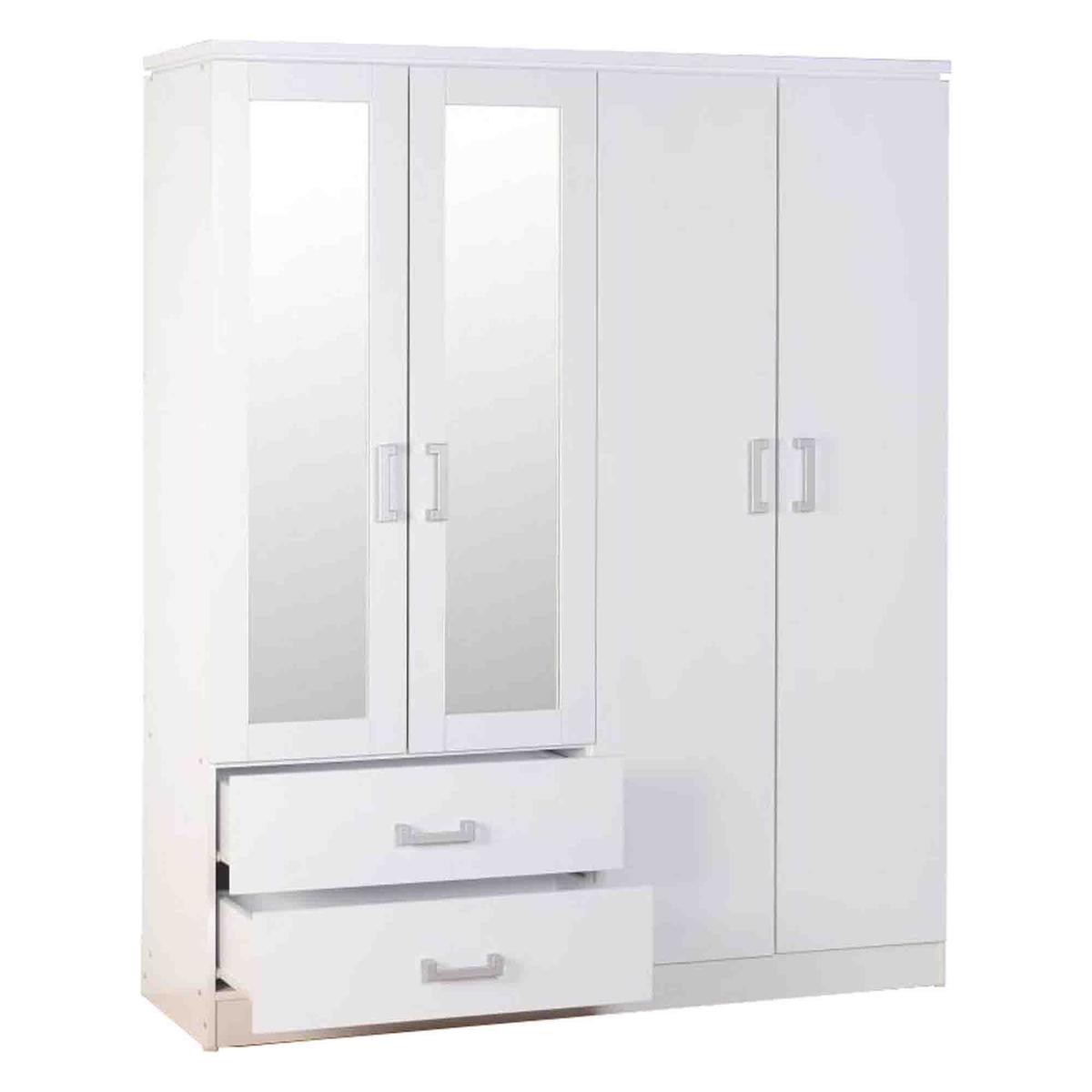 Charles White 4 Door 2 Drawer Mirrored Wardrobe White – image 2