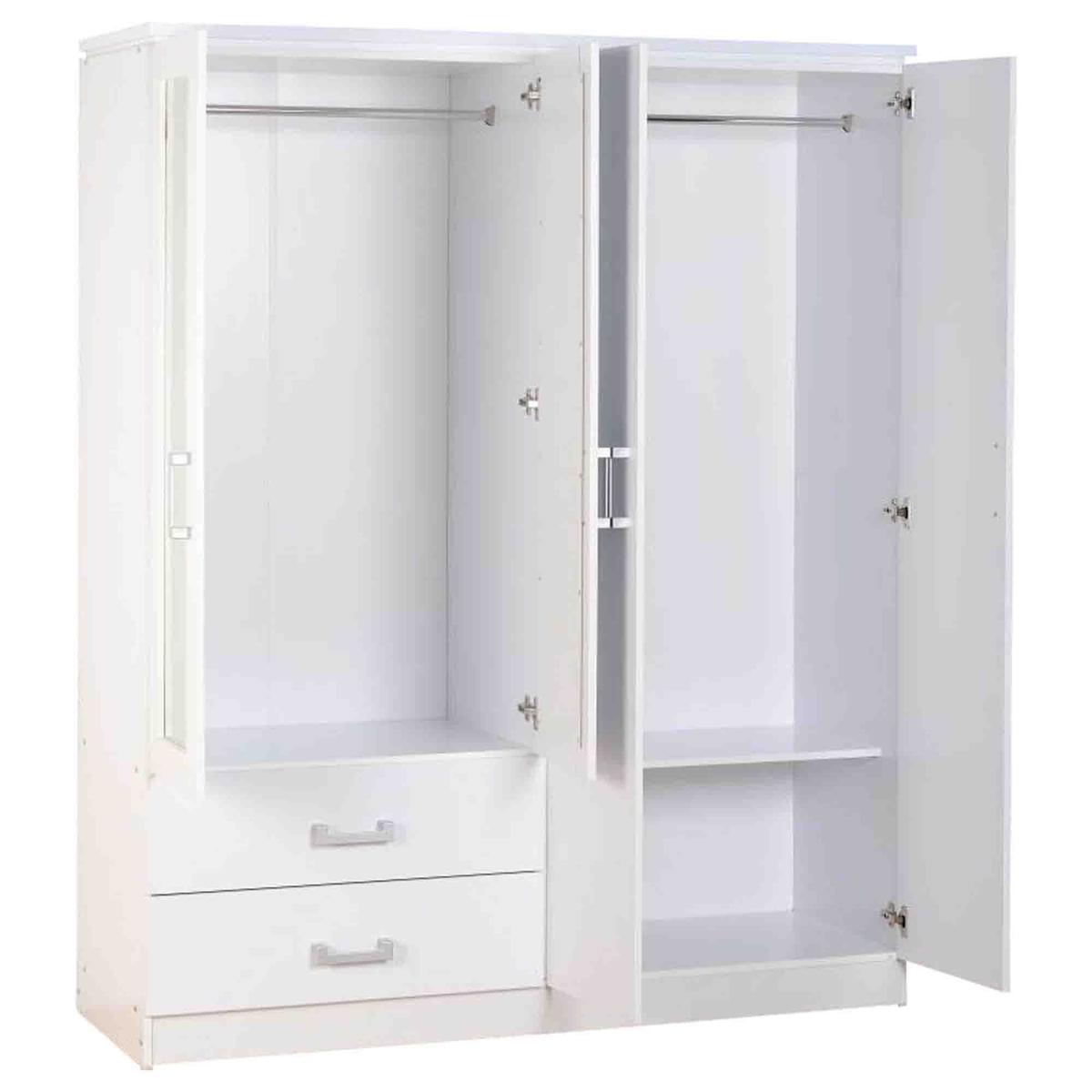 Charles White 4 Door 2 Drawer Mirrored Wardrobe White – image 3