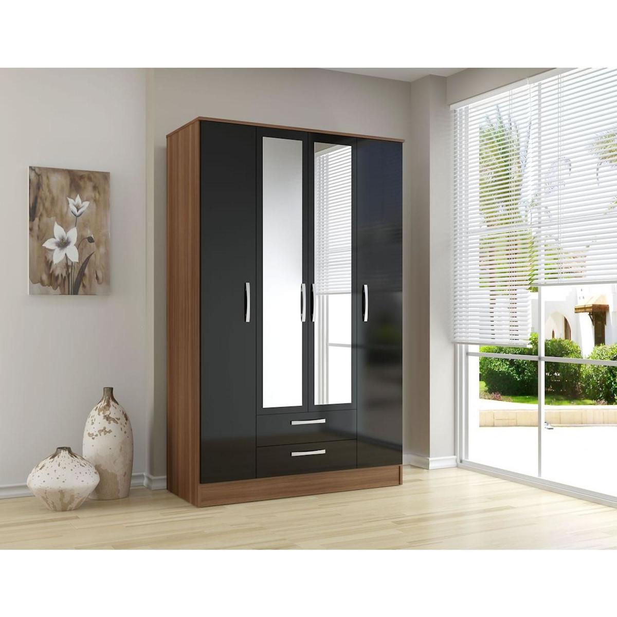 Lynx Walnut and Black 4 Door Wardrobe Black – image 2