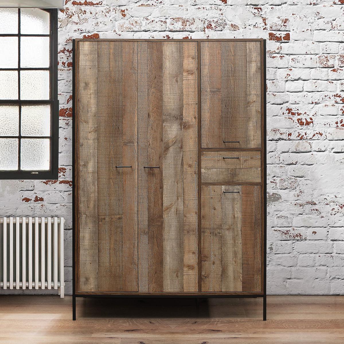 Urban Rustic 4 Door 1 Drawer Wardrobe Brown – image 2