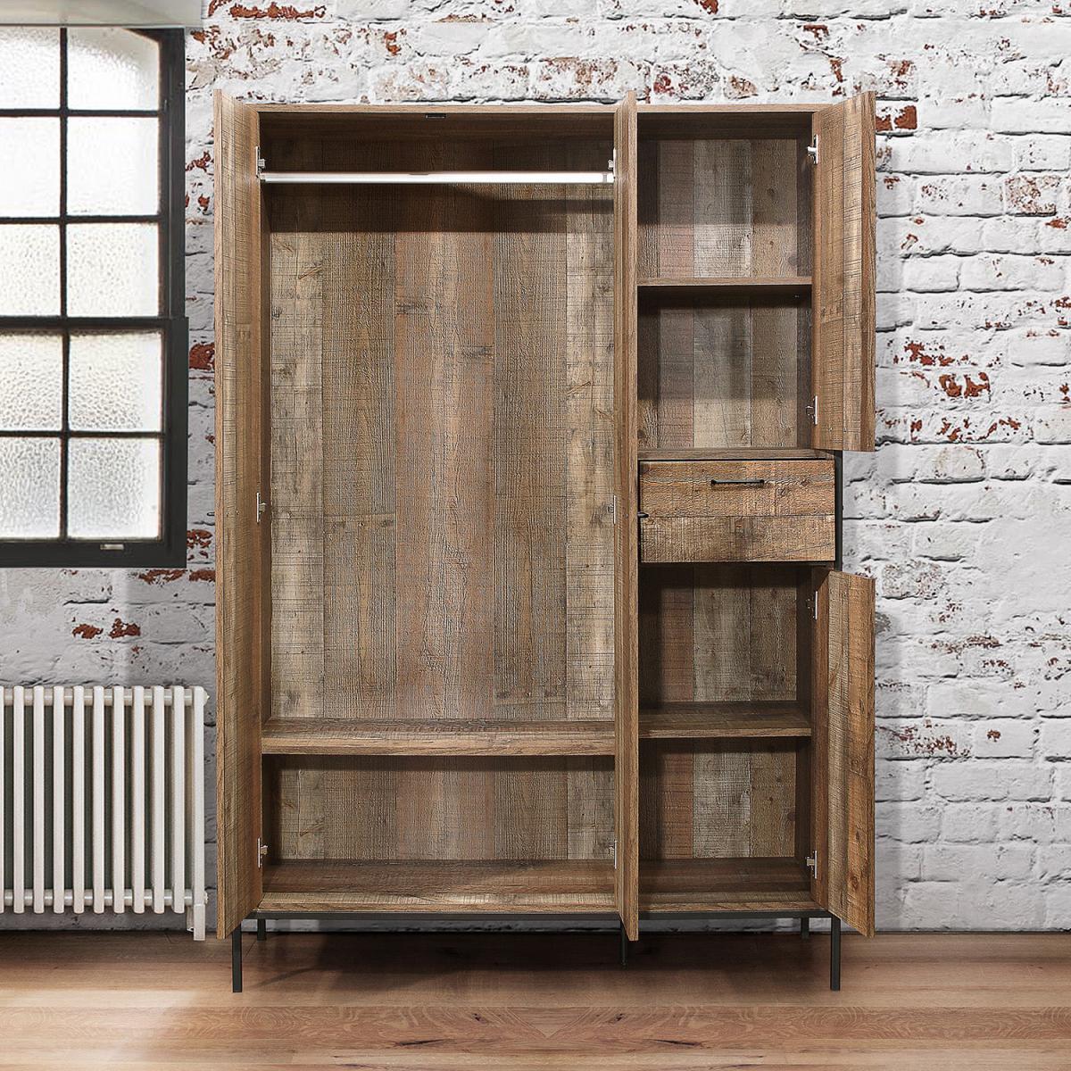 Urban Rustic 4 Door 1 Drawer Wardrobe Brown – image 3