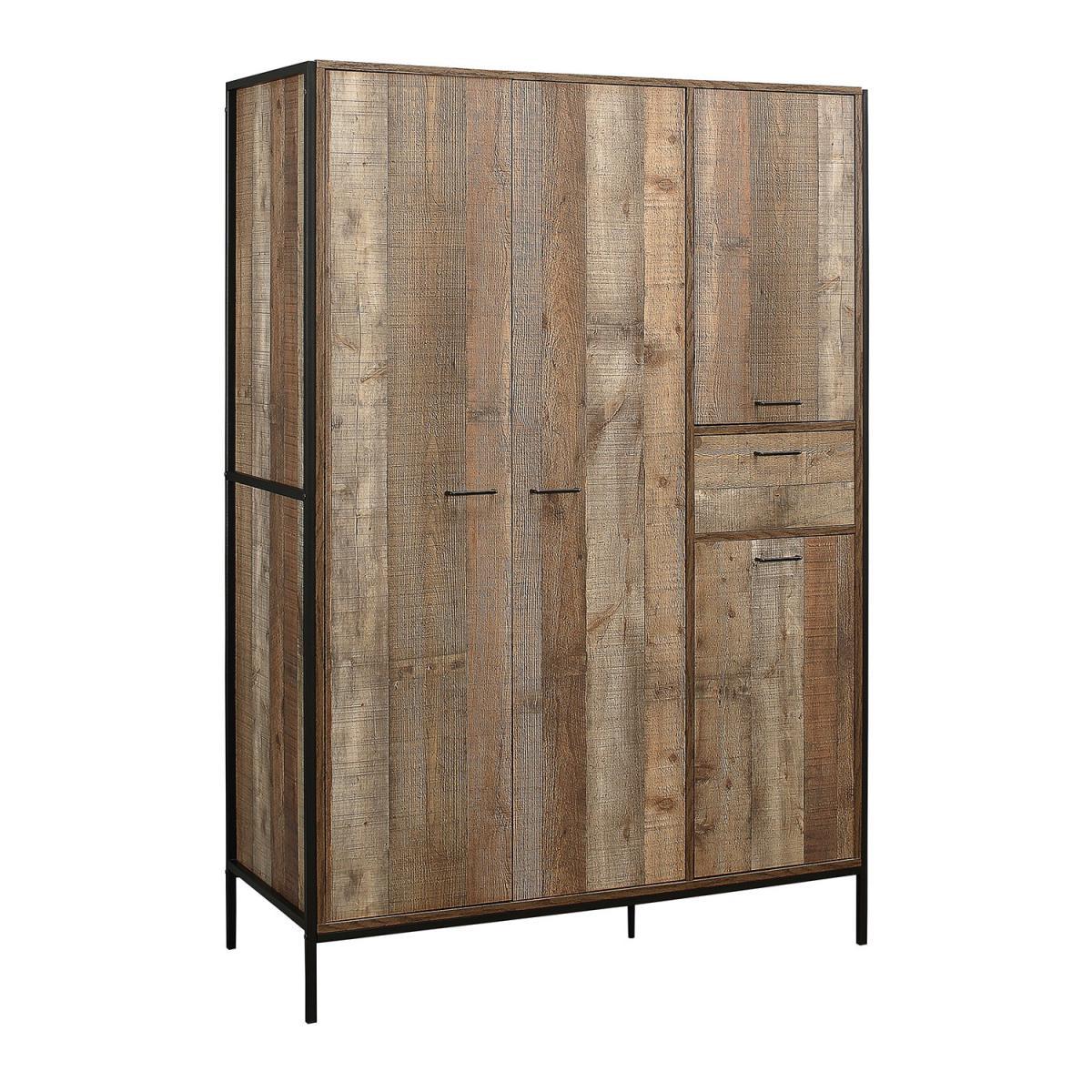 Urban Rustic 4 Door 1 Drawer Wardrobe Brown – image 4