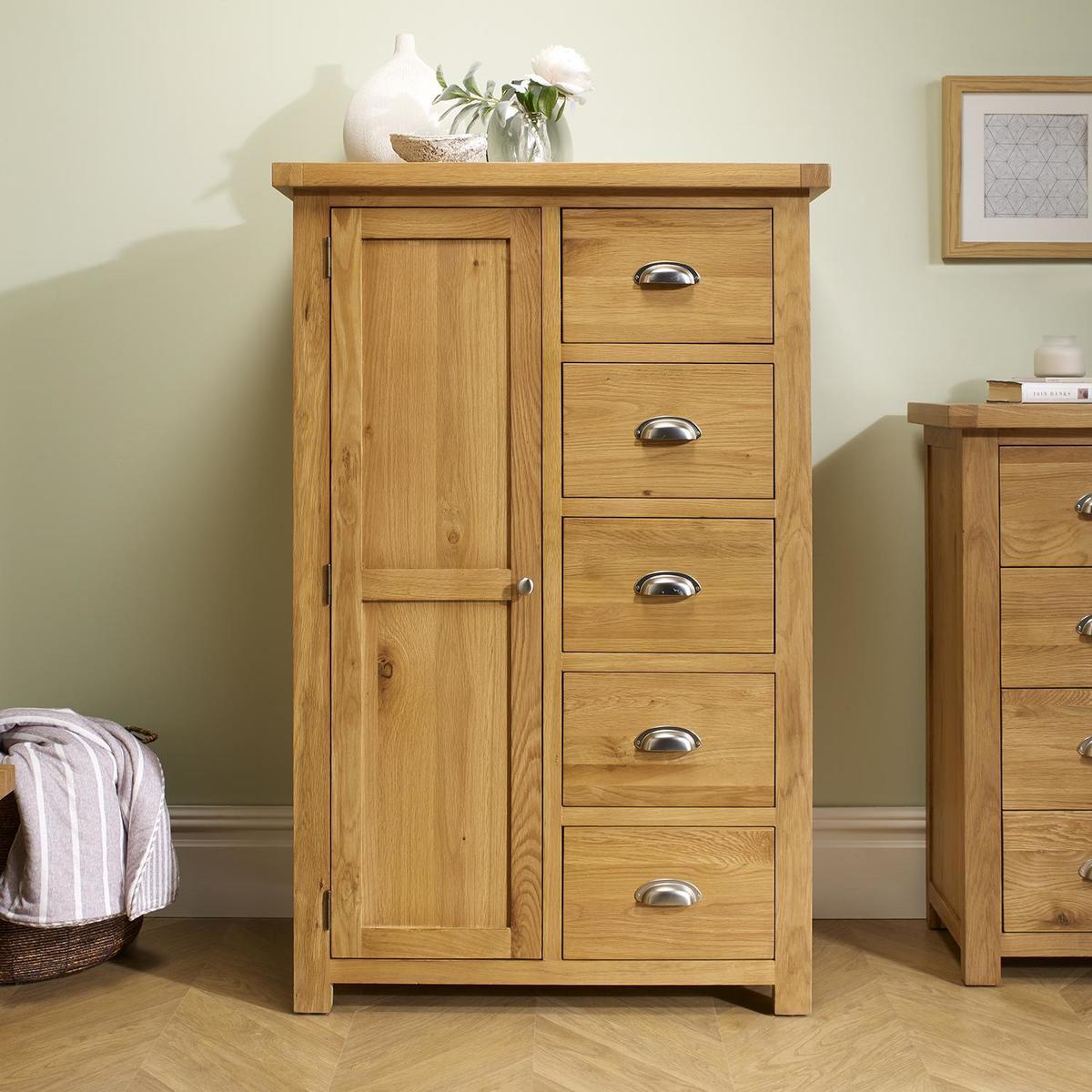 Woburn Oak 1 Door 5 Drawer Wardrobe Brown – image 3