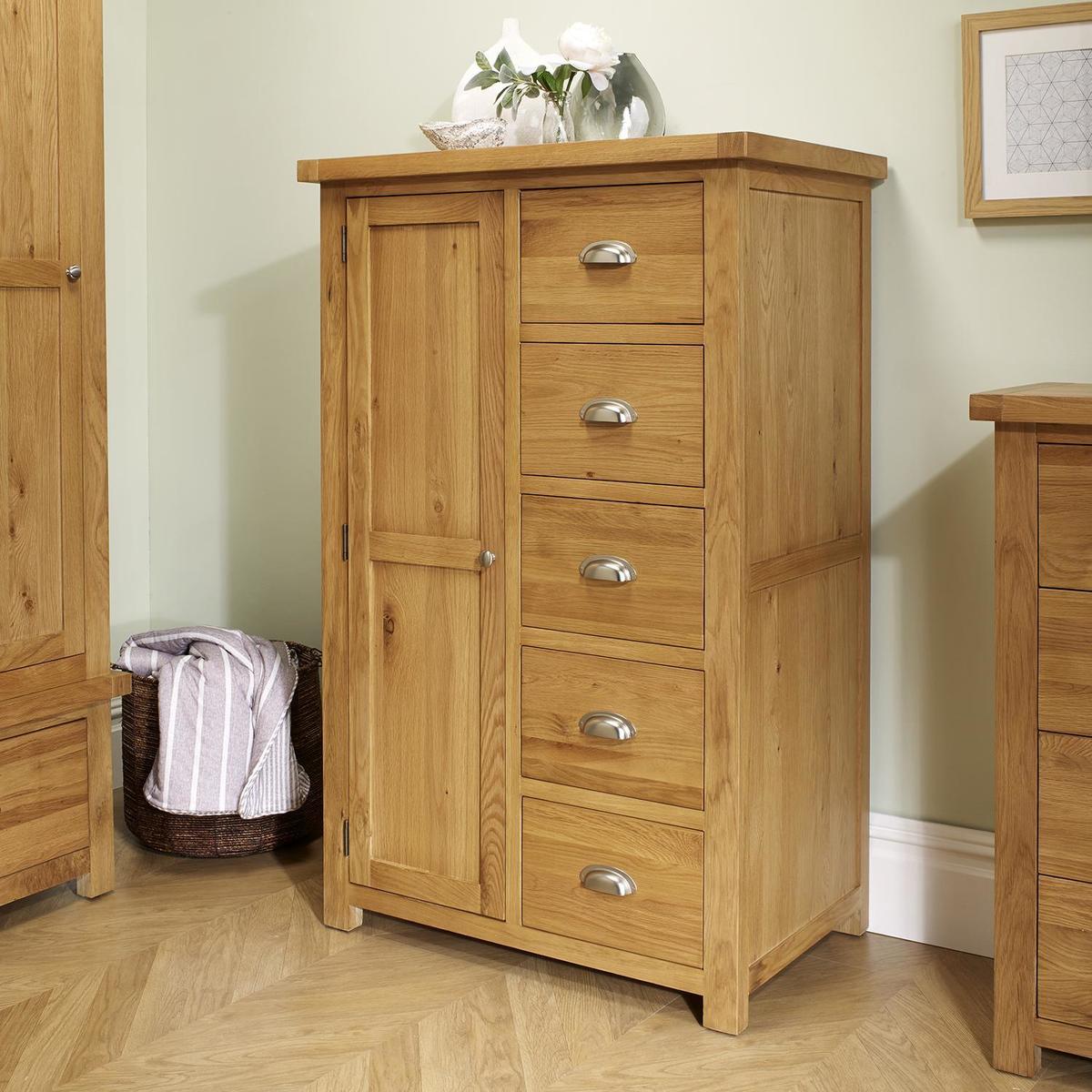 Woburn Oak 1 Door 5 Drawer Wardrobe Brown – image 4