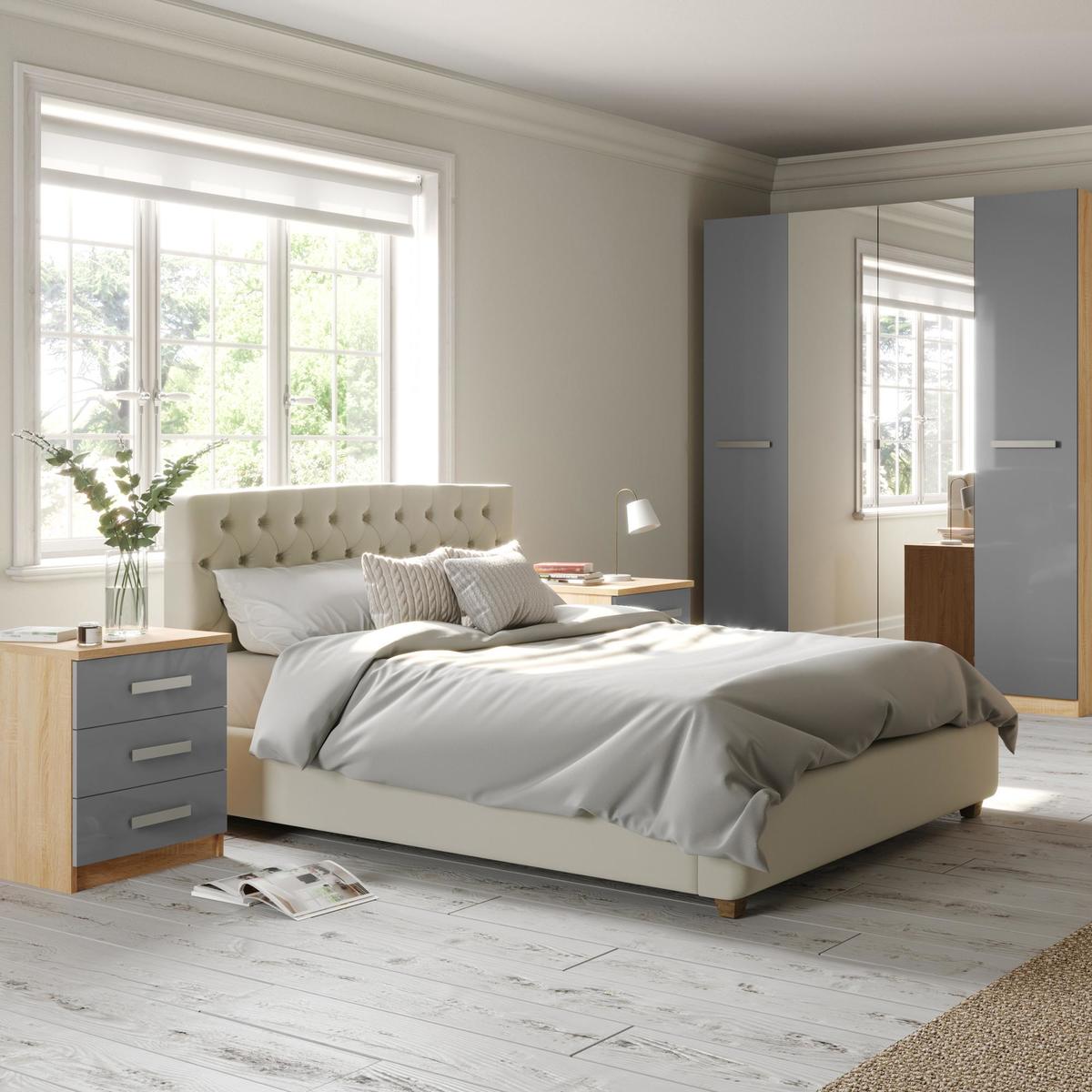 Genoa 3 Door Wardrobe Grey – image 2