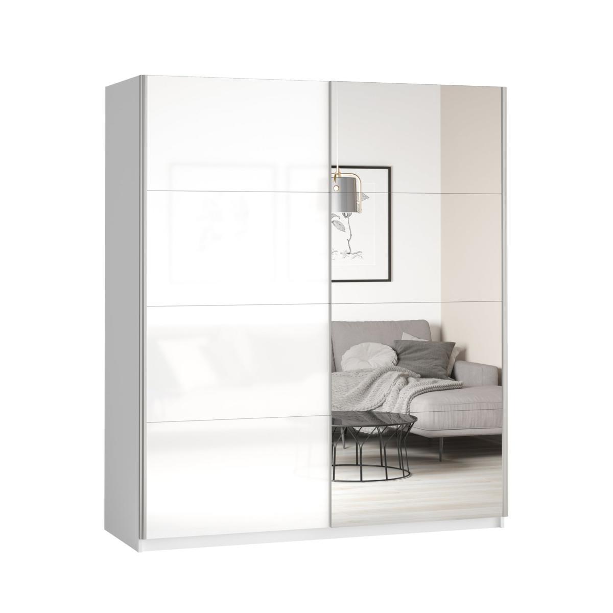 Lincoln 180cm Sliding Gloss Mirrored Wardrobe White – image 2